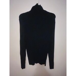 M&S Turtleneck Sweater Women UK 16‎ Black Excellent Ribbed Long Sleeve Slim Fit